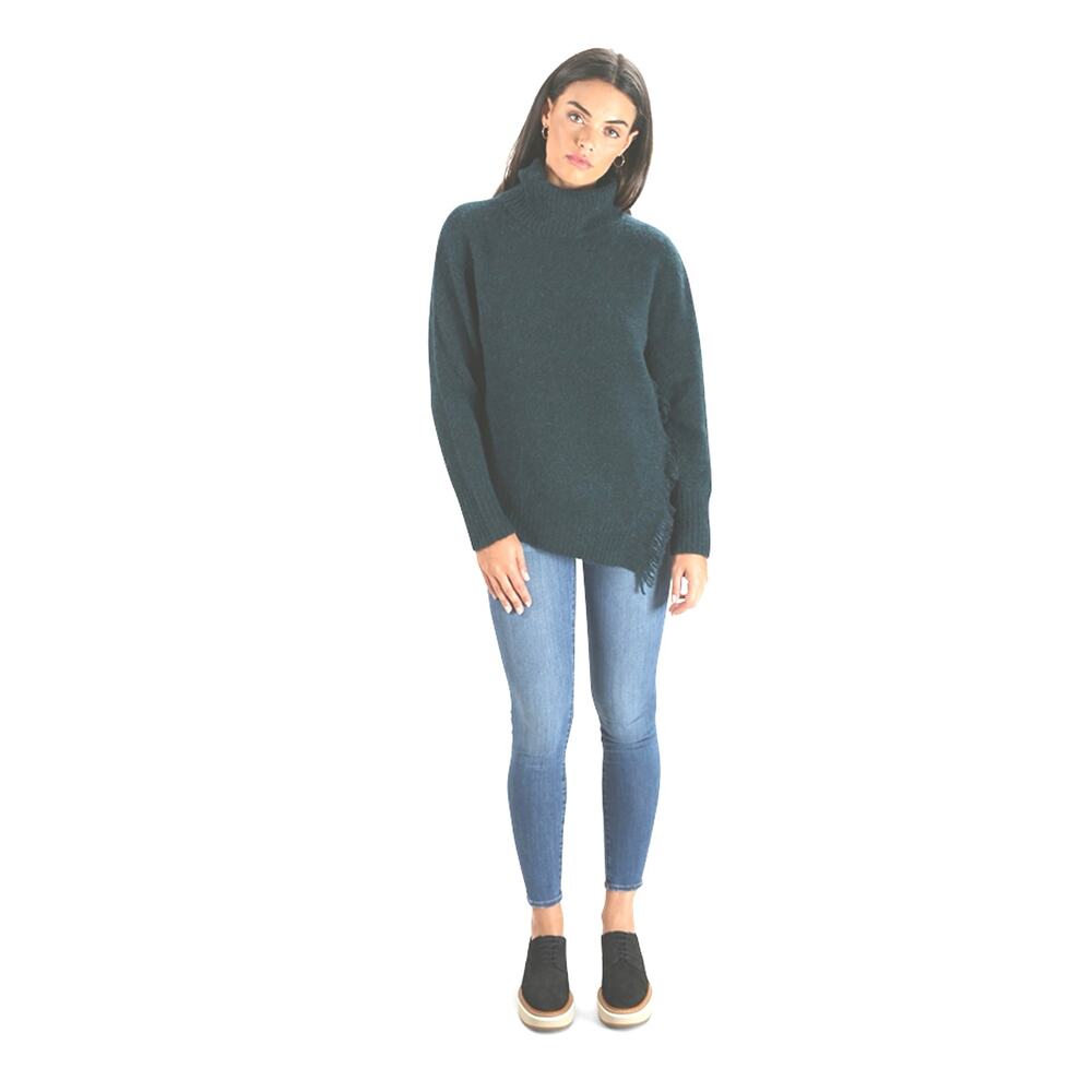 3.1 Phillip Lim Dark‎ Green Wool Blend Turtleneck Fringe Sweater